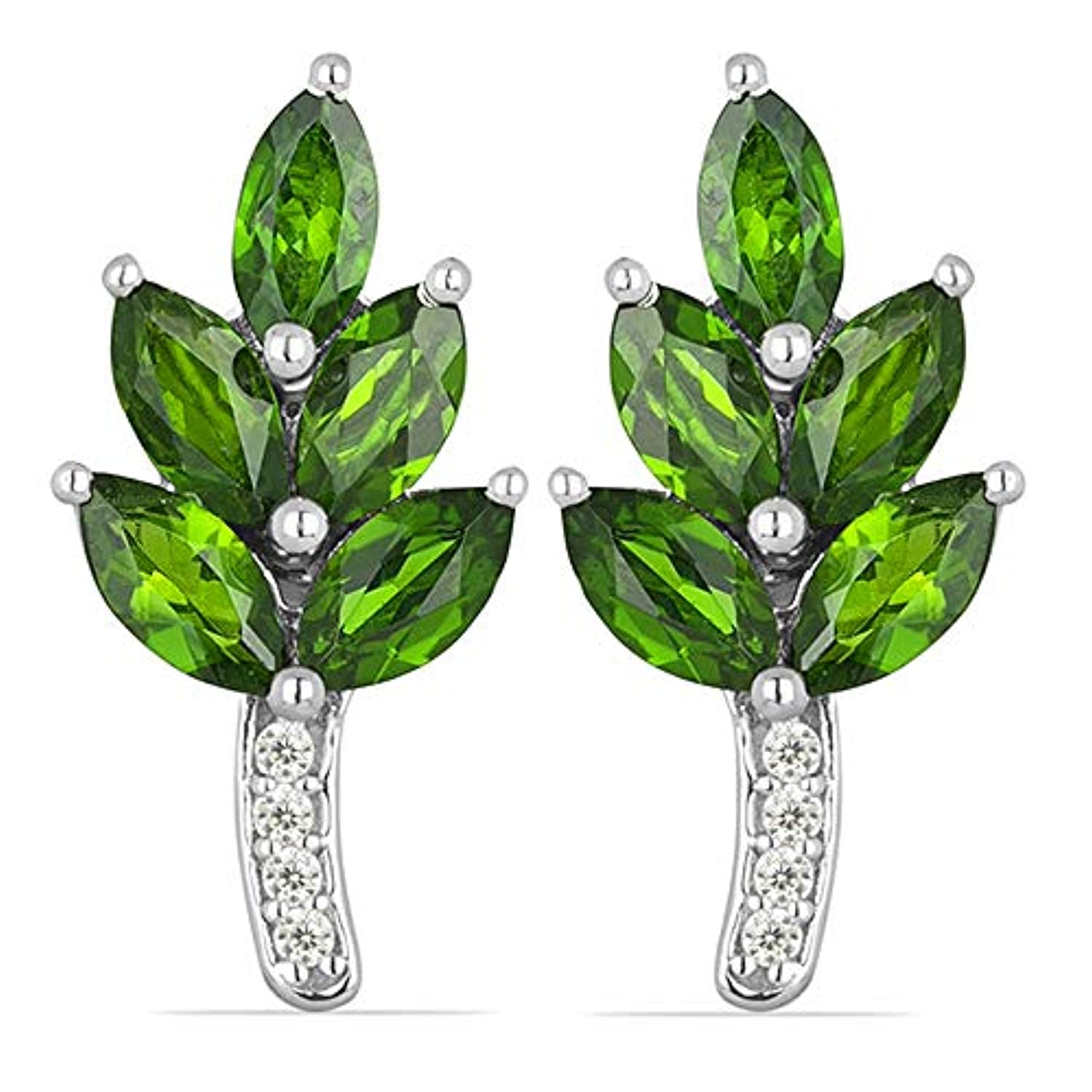 S925 Sterling Silver Leaf Shape Natural Gemstone Stud Earrings for Women