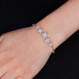 925 Sterling Silver Pave CZ Butterfly Hibiscus Flower Link Bracelet Clear