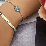 Turquoise Bracelet Sterling Silver Created Blue Turquoise Bracelet December Birthstone Jewelry Gifts for Women Teen Girls Mom Grandma Wife Daughter, Adjustable Chain 6.7''+1.6''
