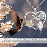 S925 Sterling Silver Heart Hummingbird Pendant Necklace Jewelry for Women Teens Birthday Gift
