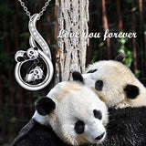 Sterling Silver Panda Necklace Heart Pendant Forever in My Heart Necklace for Women Girls Friends