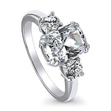 Rhodium Plated Sterling Silver Cushion Cut Cubic Zirconia CZ 3-Stone Anniversary Promise Engagement Ring