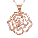 Silver Rose Flower CZ Necklace Pendants  