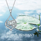 S925 Sterling Silver Lotus Pendant Necklace Jewelry for Women Teens Birthday Gift