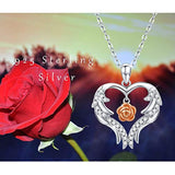 Heart Necklace Angel Wings Rose Flower Pendant S925 Sterling Silver Love Heart Rose Flower Romantic Jewelry Gifts with Gift Box for Women Girls Anniversary Wedding