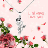 Sterling Silver Rose Flower Necklace I Love You Forever Rose Heart Jewelry Gifts for Women Her