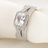 925 Sterling Silver Elegant Asscher Cut CZ Wedding Engagement Ring Size 7