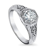 Rhodium Plated Sterling Silver Art Deco Milgrain Promise Ring Made with Swarovski Zirconia