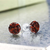 14K  Gold Round Red Garnet Stud Earrings  Gemstone Birthstone For Women