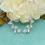 925 Sterling Silver Cubic Zirconia Wedding Flower Ear Sweep Cuff Hook Earrings