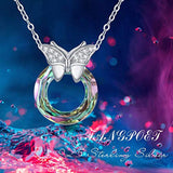 925 Sterling Silver Butterfly Pendant Necklace with Crystals Jewelry for Women