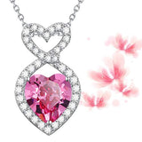 S925 Sterling Silver Love Hearts Infinity Pink Tourmaline Necklace Birthstone Necklace for Mom