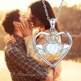 Claddagh Necklace 925 Sterling Silver Good Luck Irish Claddagh Opal Necklace Love Heart Pendant for Women Wife Mother's Day
