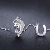925 Sterling Silver Horse & Horseshoe Pendant Necklace Cute Animal Necklaces for Women Gifts