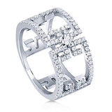 Rhodium Plated Sterling Silver Cubic Zirconia CZ Art Deco Cocktail Fashion Right Hand Ring