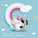 Unicorn Charm Round Shape 925 Sterling Silver Colorful Enamel Bead Charms For Women