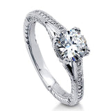 Rhodium Plated Sterling Silver Round Cubic Zirconia CZ Art Deco Solitaire Milgrain Promise Engagement Ring