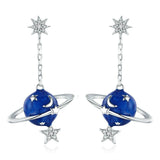 925 Sterling Silver Secret Planet Moon Star Drop Earrings for Women Clear Cubic Zircon Sterling Silver Jewelry
