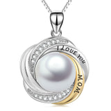 I Love You Mom Necklace Engrave Mother's Day Pearl Zirconia Necklace