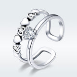 S925 sterling silver exquisite heart ring oxidized cubic zirconia ring