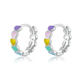 925 Sterling Silver Colorful Heart Charm Hoop Earrings Precious Jewelry For Women