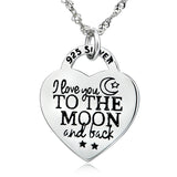 "I Love You To The Moon And Back" Carved Heart Shape Pendant Necklace