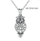 Sterling Silver owl necklace bird pendant owl on tree branch necklace with Crystal CZ everyday jewelry holidays gift