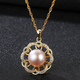 yellow gold plating flower zircon necklace freshwater pearl pendant fashion sterling silver