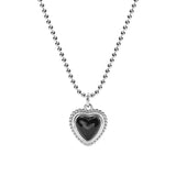 925 Sterling Silver Necklace Temperament Black Agate Pendant European And American Style Sweet Love Heart-Shaped Necklace
