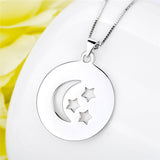 Disc Hollow Star And Moon Necklace Silver Words Engraved Necklace