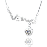 Crossbar Letter Combination Heart-Shaped Cubic Zirconic Pendant Necklace 925 Sterling Silver