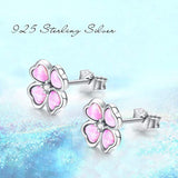 Sterling Silver Opal Four-leaf Clover Stud Earrings Flower Earrings Lucky Pink Opal Earrings  for Women Teen
