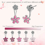 New 925 Sterling Silver Cherry Blossom Earring Clear CZ Pink Flower Stud Earrings Women Change Color of Flowers dangler