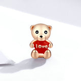 925 Sterling Silver Cute Red Heart Love Bear Beads Charm Precious Jewelry For Women