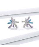 925 Sterling Silver Colorful Flower Stud Earrings Precious Jewelry For Women