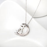 High Quality Cubic Zirconia Cat & Moon Pendant 925 Silver Sterling Necklace