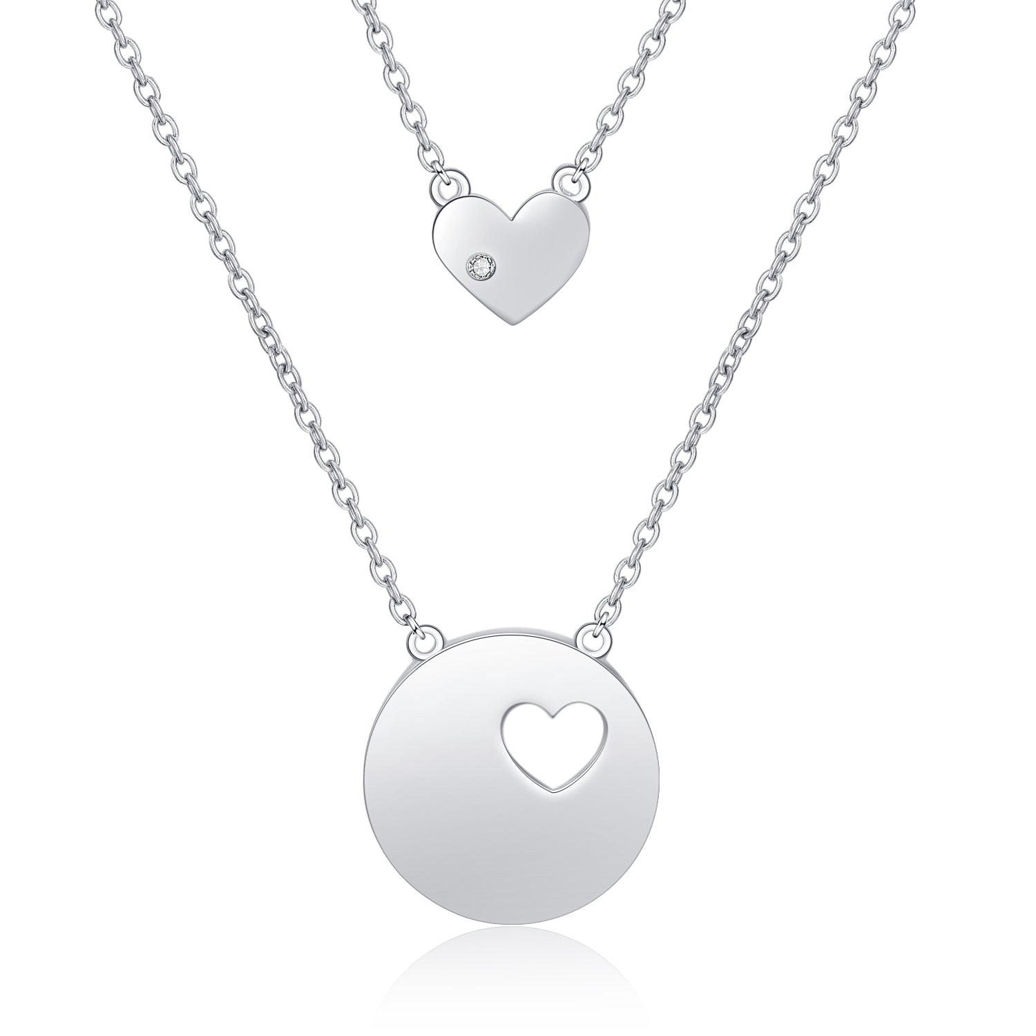 Double Layer Round Disc And Love Heart Shape Necklace Design