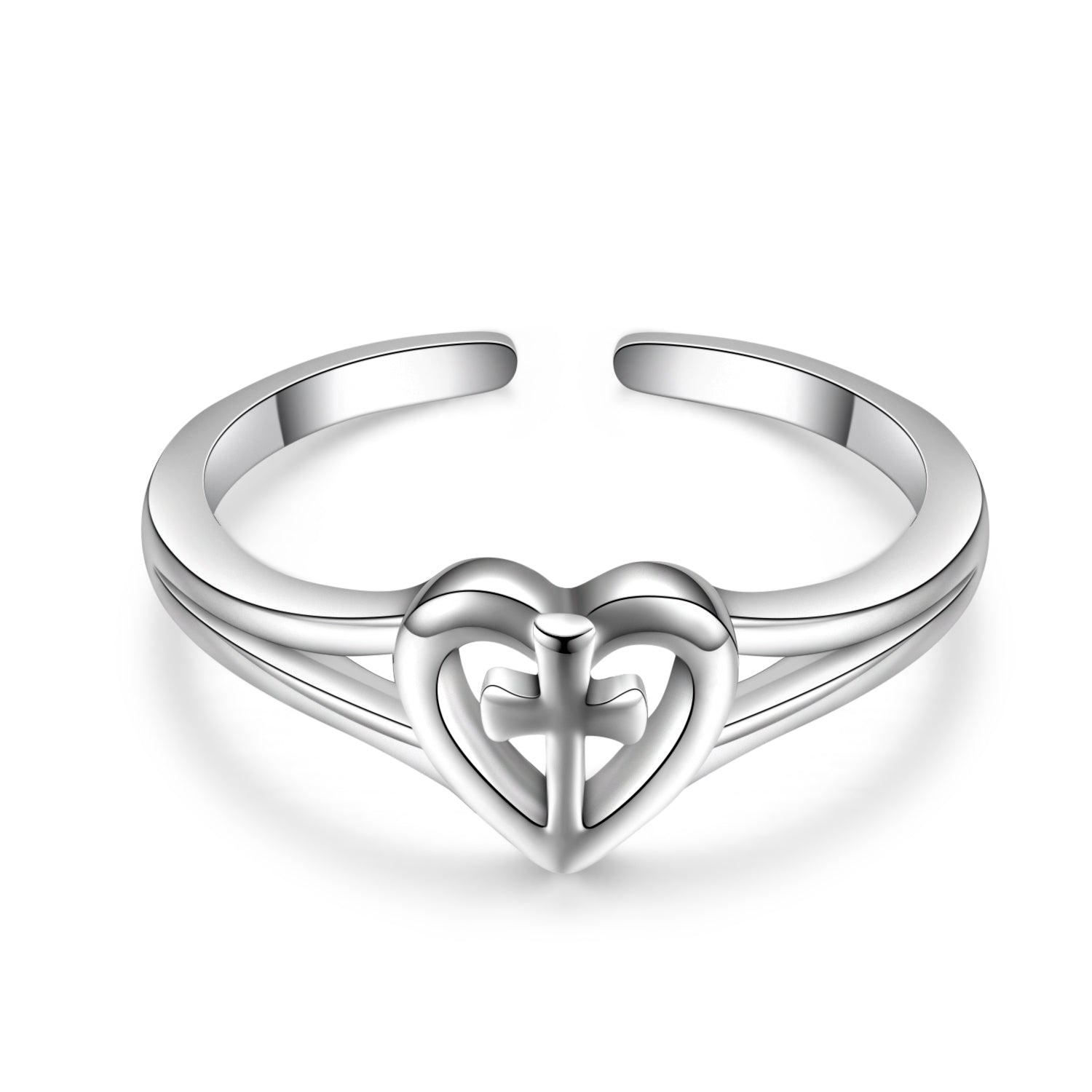 Jewelry Sterling Silver Heart Shape Loving Cross Open Rings Wholesale