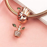 Tree Man Charms Sterling Silver  Rose Gold Plated Charms with Cubic Zirconia and Green Leaf Fit Bracelet Jewelry Gift for Women Mens