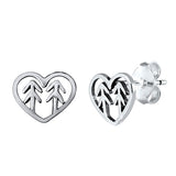 Silver  Trees in Heart Stud Earrings