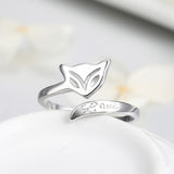 S925 sterling silver fox charm ring oxidized White Gold Plated cubic zirconia ring