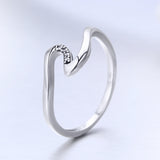 S925 Sterling Silver Wave Ring Oxidized Cubic Zirconia Ring