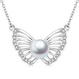Butterfly Hollow Zirconia Jewelry Best Quality Pearl Necklace Design Silver