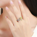 New 925 Sterling Silver Dancing Butterfly & Flower Adjustable Ring Fashion Ring Luxury Jewelry