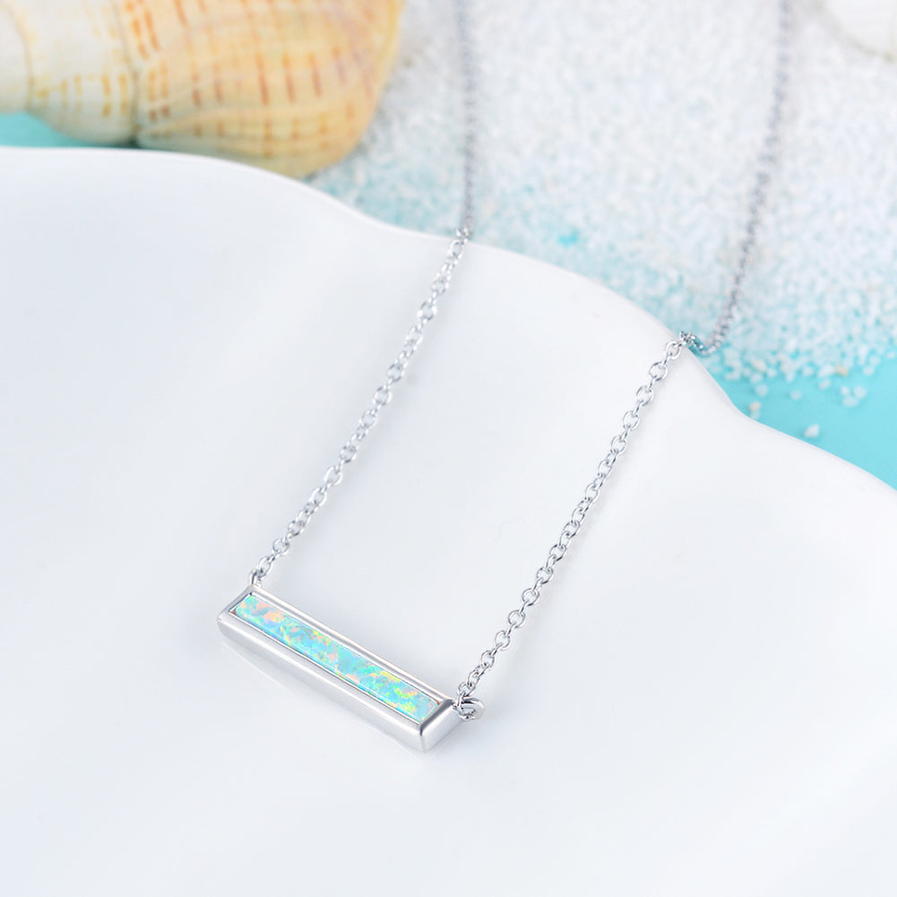 Trendy Jewelry Silver Opal Necklace, Gift Jewelry Custom Rectangle Jewelry for Women
