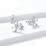 925 Sterling Silver Romantic Snowflakes Stud Earrings Precious Jewelry For Women