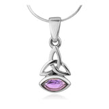 925 Sterling Silver Triquetra Celtic Knot Gemstone Marquise Shape Pendant Necklace, 18