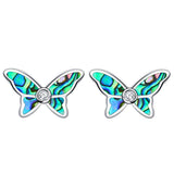 Opal Gem Sterling Silver Plated Butterfly Stud Earrings Lightweght Earrings Black Opal Abalone Butterfly Earrings for Women Girls