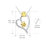 Yellow Feet Print Puppy Cat Necklace Claw Heart Jewelry Silver Necklace