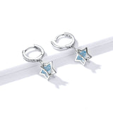 Authentic 925 Sterling Silver 3D Star Drop Earrings for Women Blue Cubic Zirconia Fine Jewelry